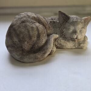 Sleeping Cat Resin Gray and Brown Coloring Very Lightweight Home/Porch Decor
